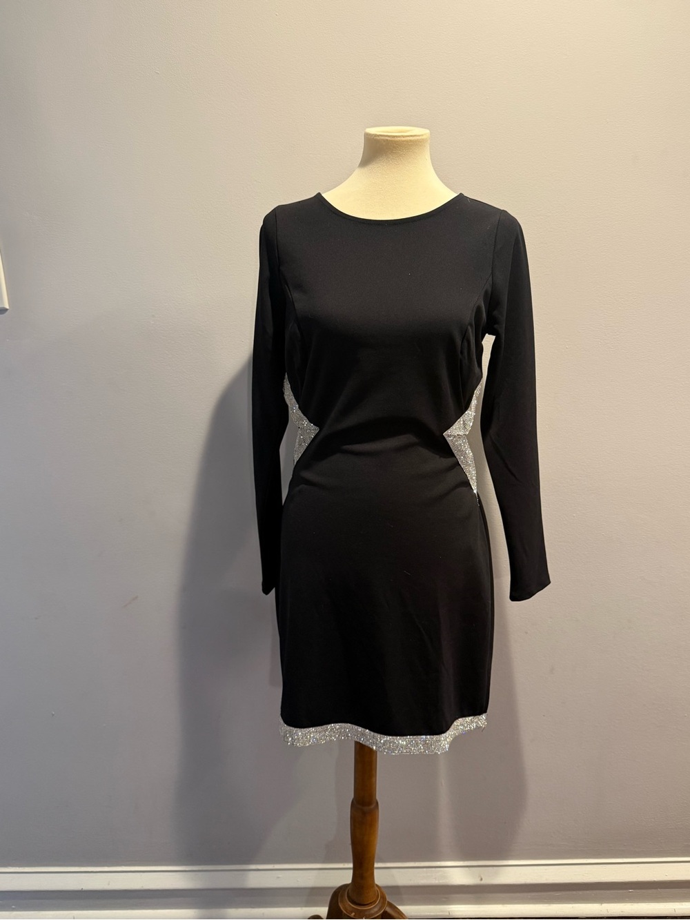T.J.Maxx Black Long Sleeve Dress with Silver Sequin Accents